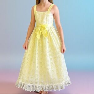 Ruth Of Carolina Vintage White Eyelet Flower Long Yellow Lined Dress 12 Girls 🌼